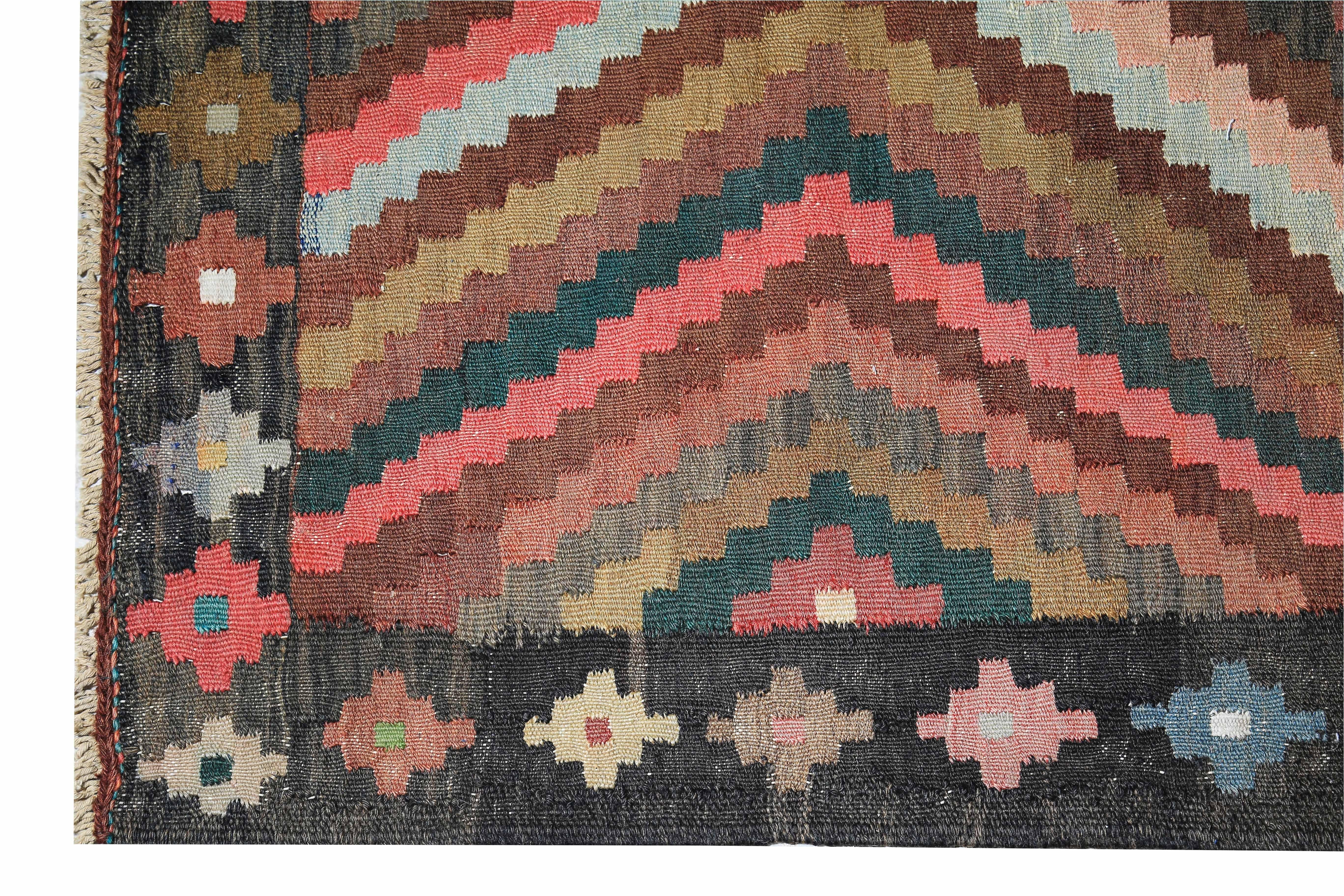 Contemporary Turkish Kilim Runner Rug with Colorful Tribal Medallions and Patterns For Sale