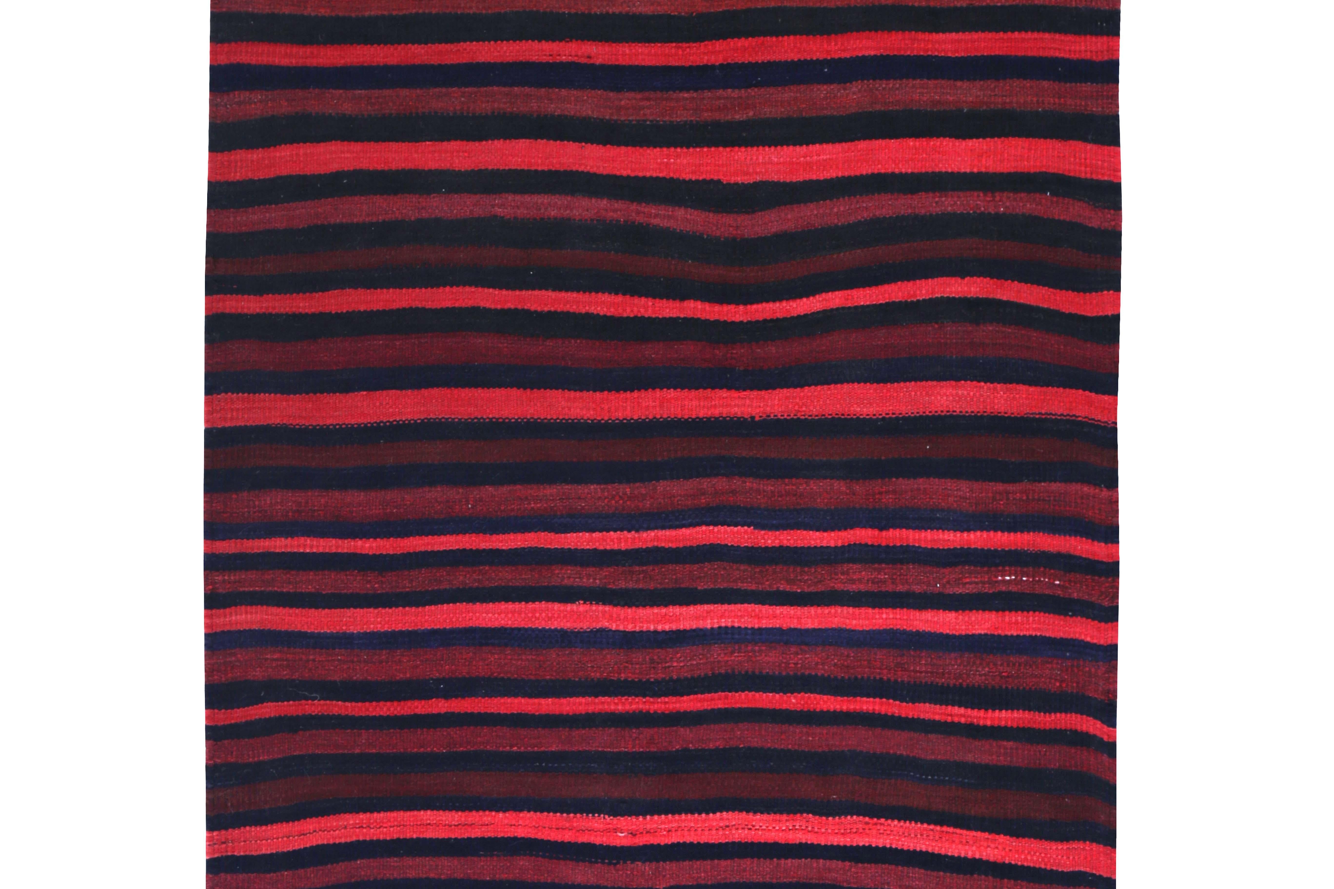 Turkish Kilim Runner Rug with Pink, Navy and Red Stripes In New Condition For Sale In Dallas, TX