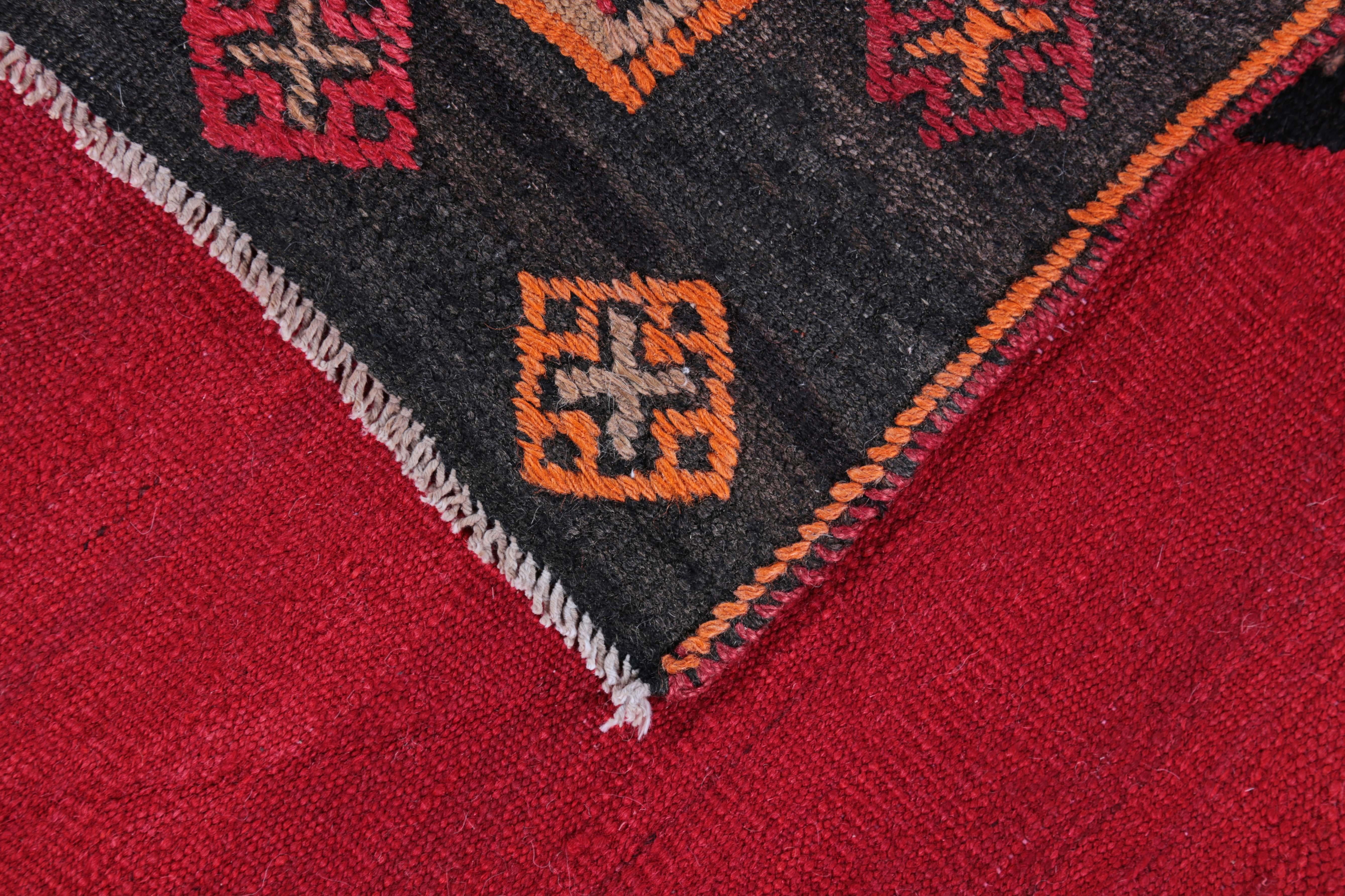 Turkish Kilim Runner Rug with Red, Black and Orange Diamond Pattern In New Condition For Sale In Dallas, TX