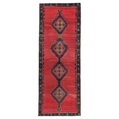 Turkish Kilim Runner Rug with Red, Black and Orange Diamond Pattern