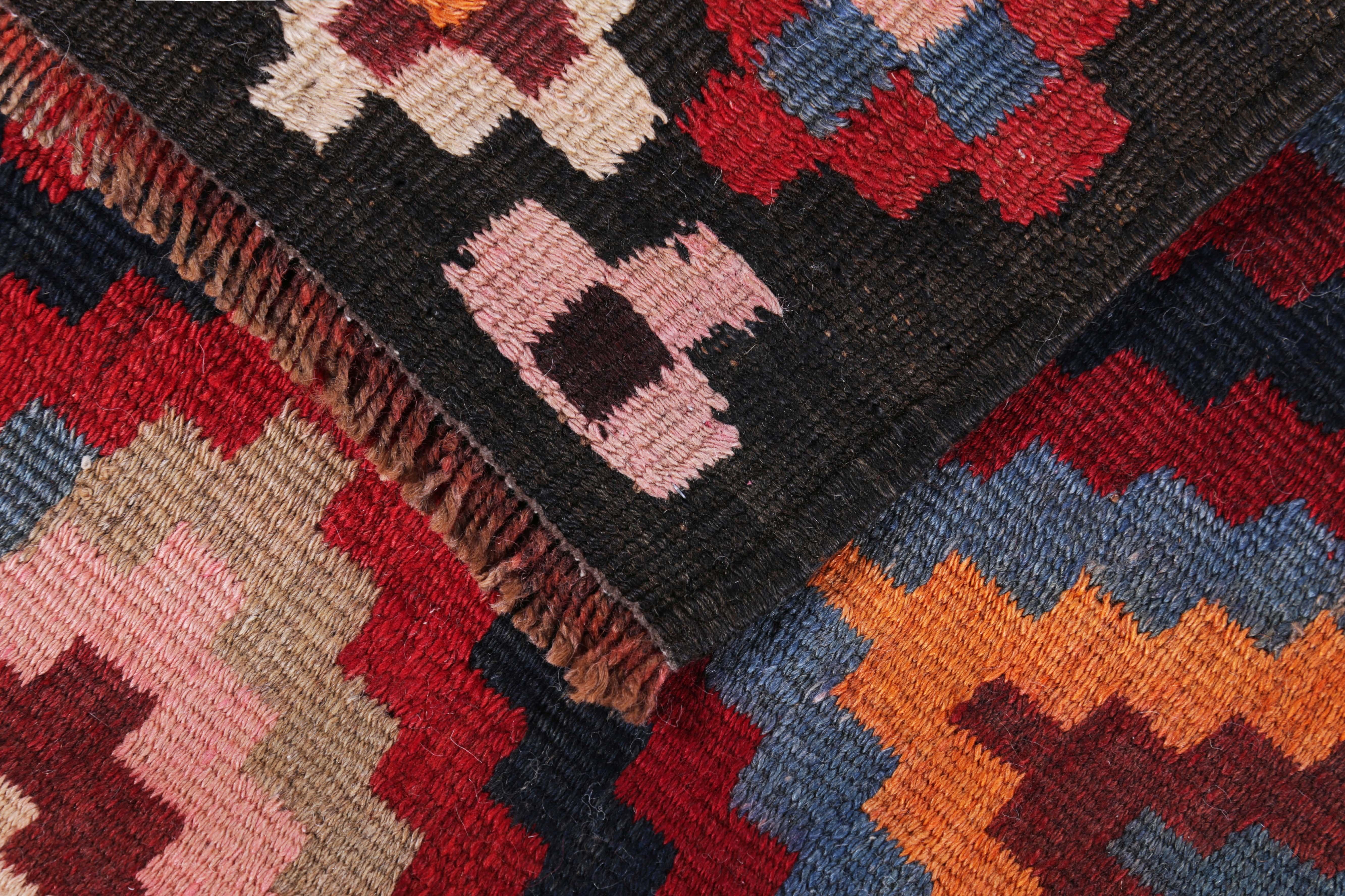 Wool Turkish Kilim Runner Rug with Red, Orange and Pink Diamond Pattern For Sale