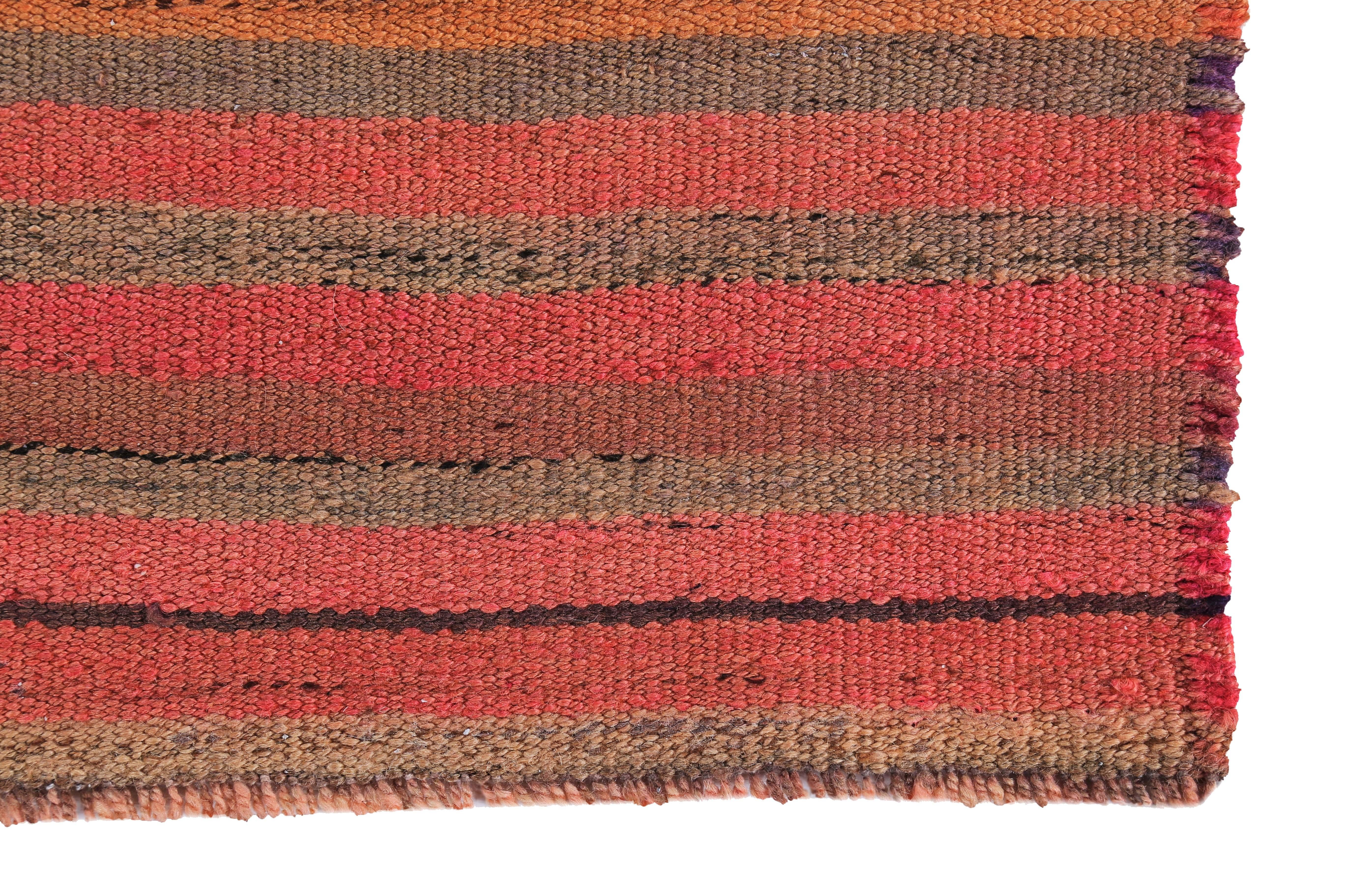 Turkish Kilim Runner Rug with Red, Orange and Pink Stripes Pattern In New Condition For Sale In Dallas, TX