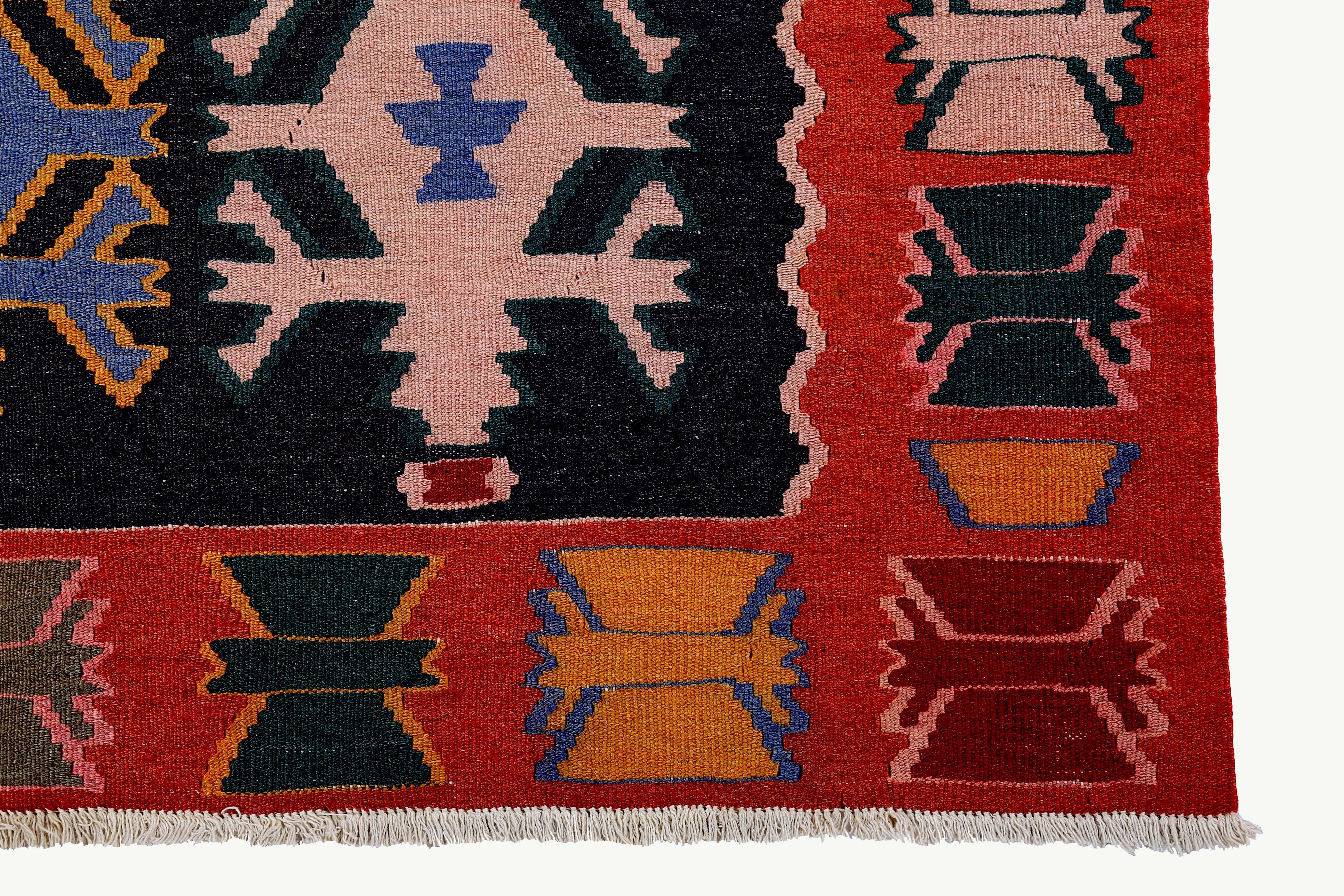 Turkish Kilim Runner Rug with Tribal Details in Green, Blue and Pink In New Condition For Sale In Dallas, TX