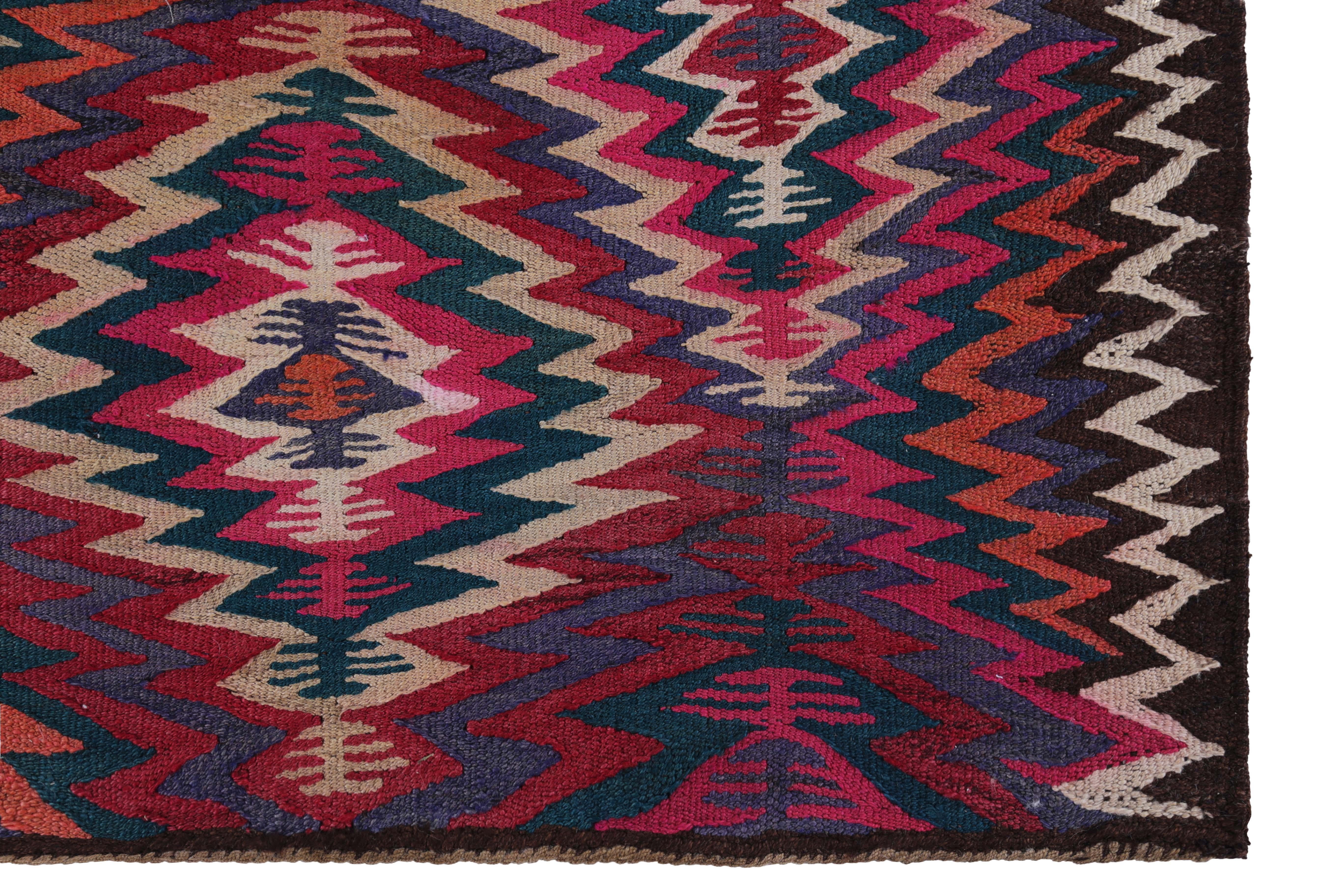 Turkish Kilim Runner Rug with Tribal Details in Pink, Red and Purple In New Condition For Sale In Dallas, TX