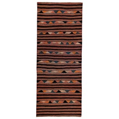 Turkish Kilim Runner Rug with Tribal Details in Red, Black and Orange