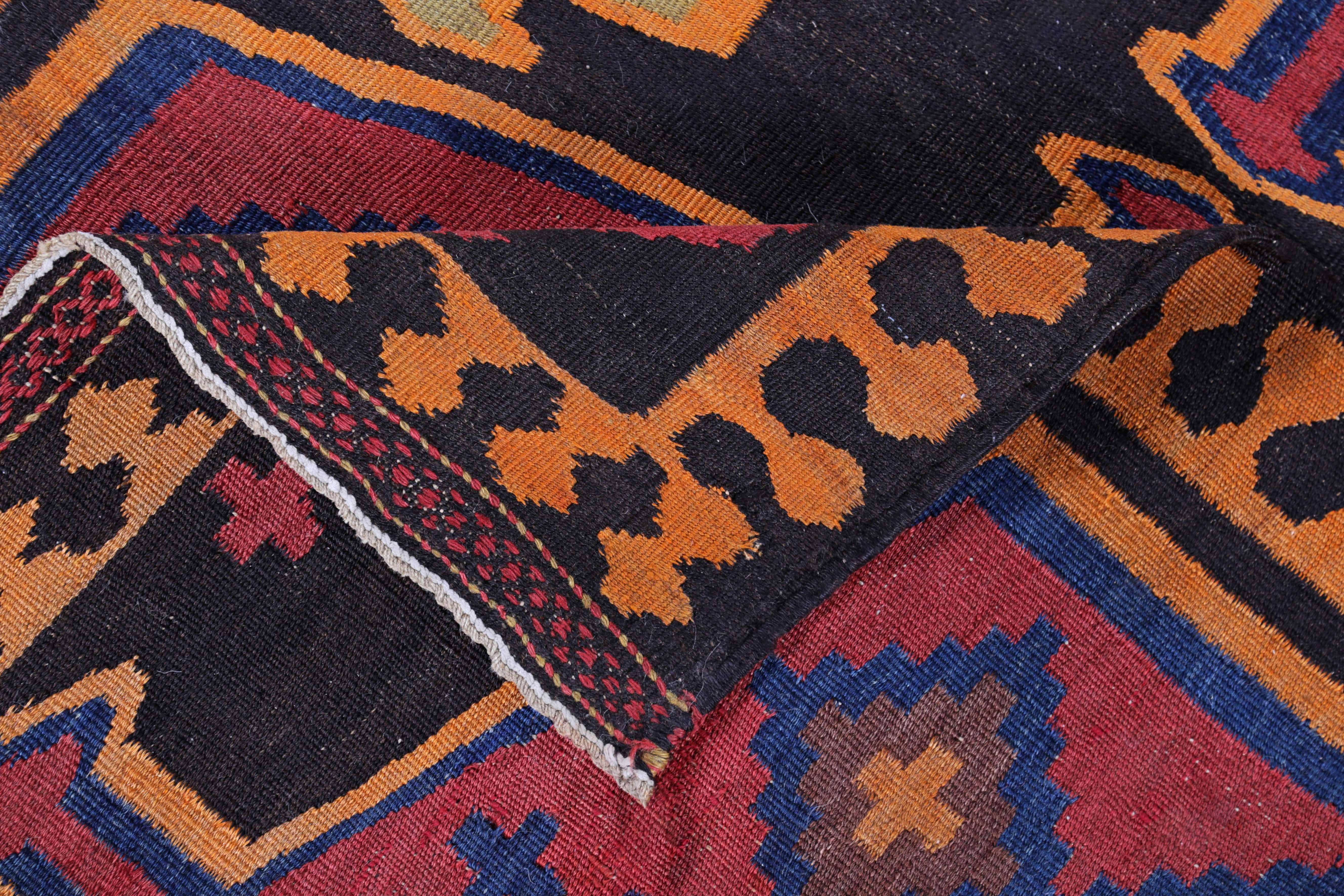 Turkish Kilim Runner Rug with Tribal Details in Red, Orange and Black In New Condition For Sale In Dallas, TX
