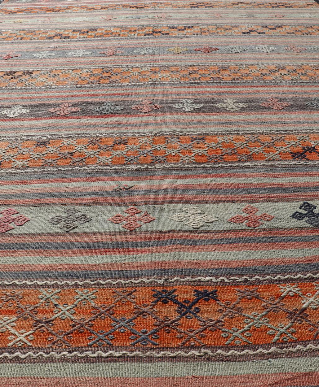 Turkish Kilim Vintage Rug with Assorted Stripe Design in a Variety of Colors For Sale 4