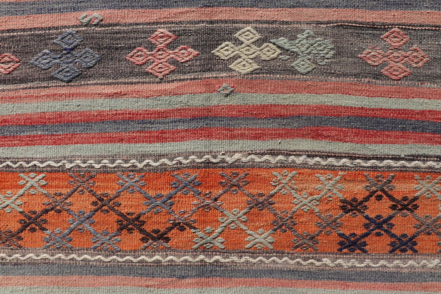 Turkish Kilim Vintage Rug with Assorted Stripe Design in a Variety of Colors For Sale 6