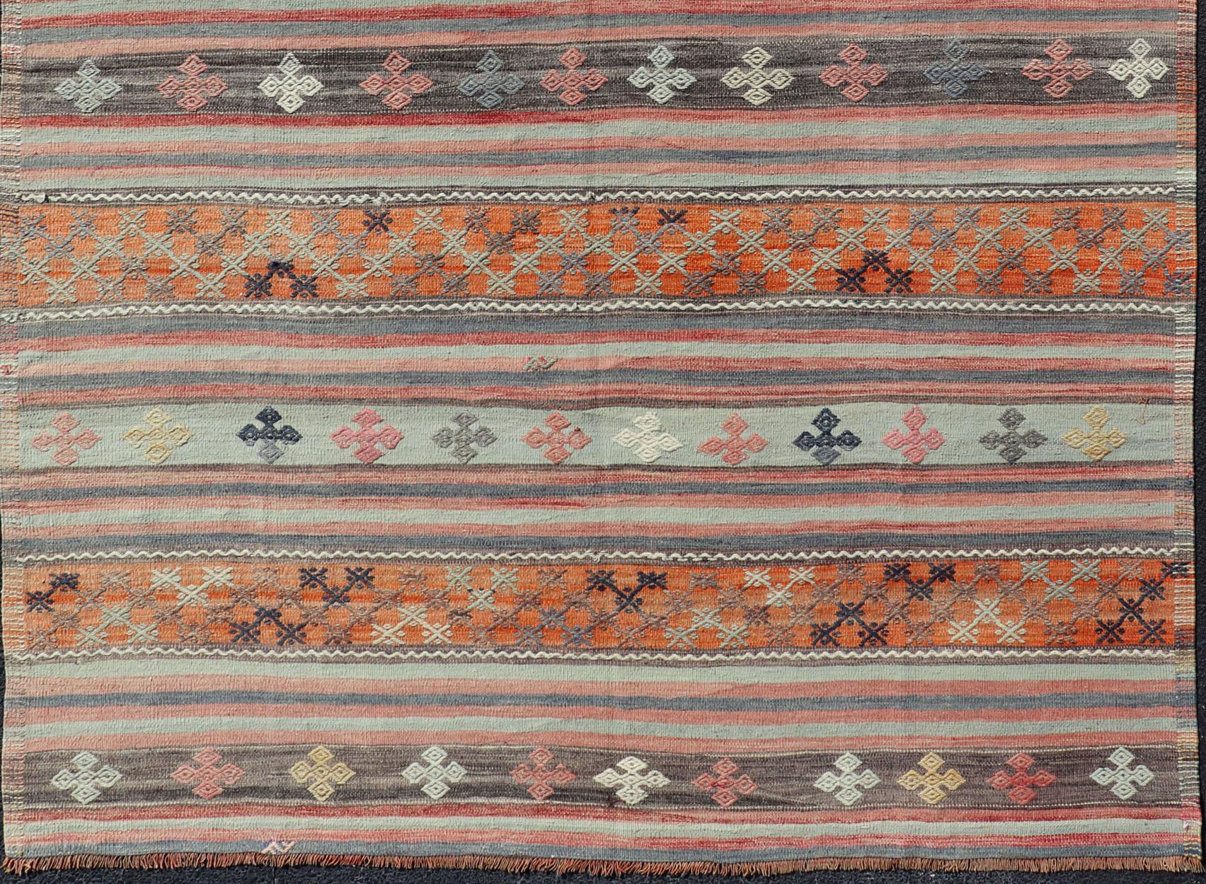 Turkish Kilim Vintage Rug with Assorted Stripe Design in a Variety of Colors In Excellent Condition For Sale In Atlanta, GA