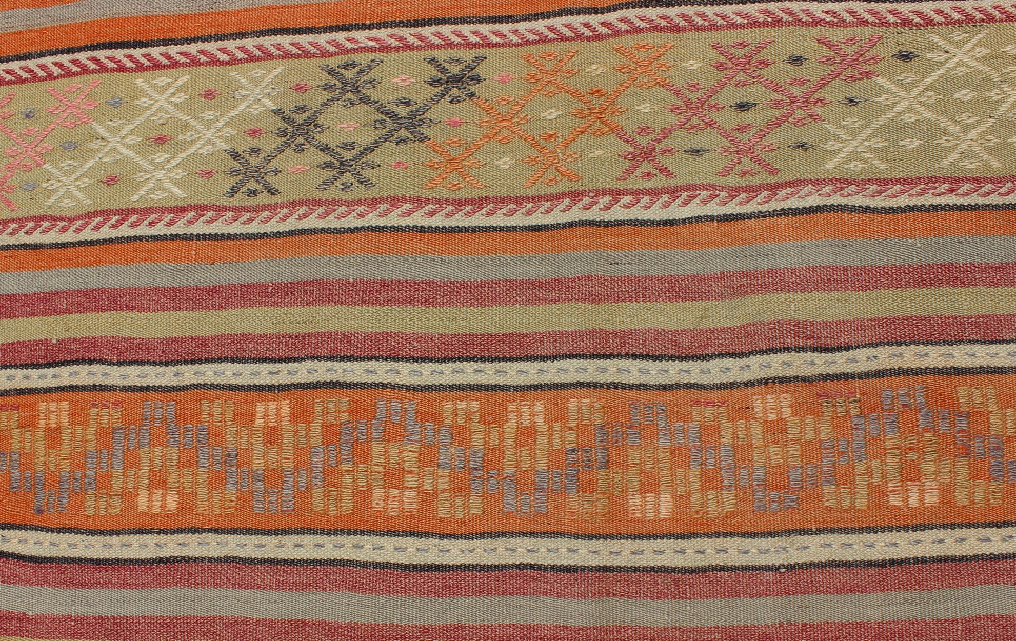 Turkish Kilim Vintage Rug with Assorted Stripe Design in a Variety of Colors For Sale 1