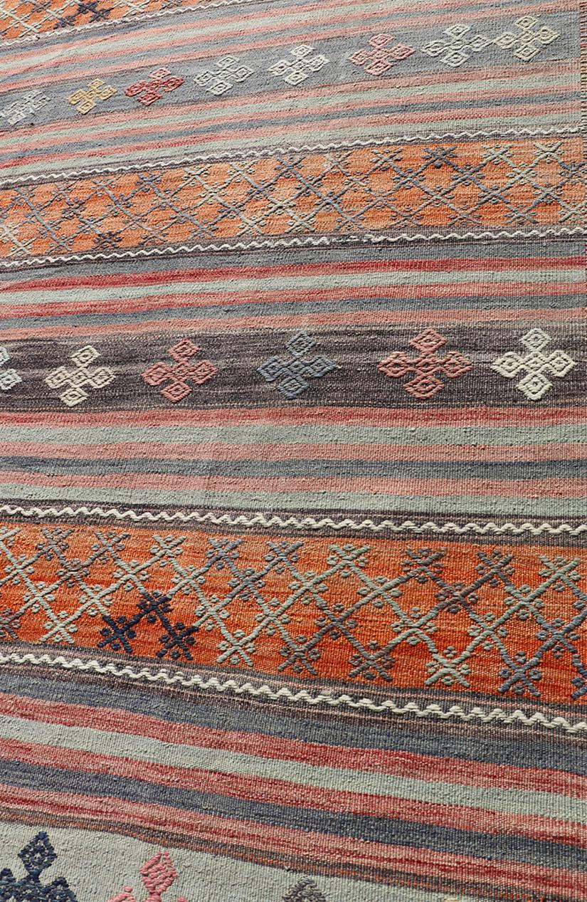 Turkish Kilim Vintage Rug with Assorted Stripe Design in a Variety of Colors For Sale 2