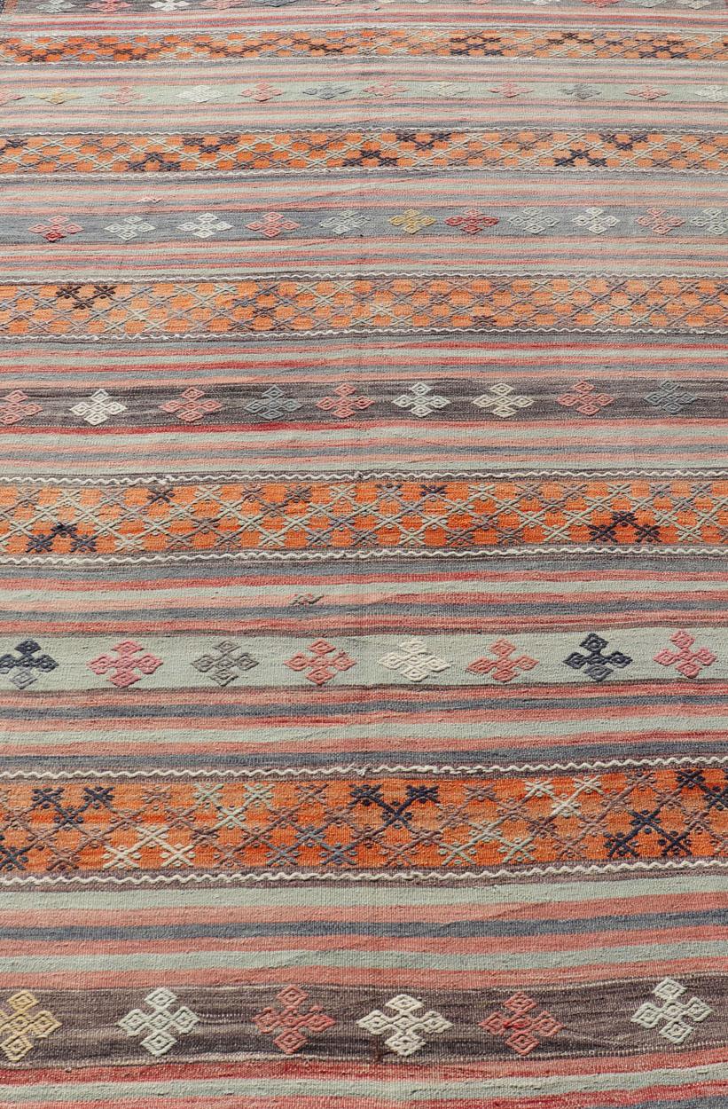 Turkish Kilim Vintage Rug with Assorted Stripe Design in a Variety of Colors For Sale 3