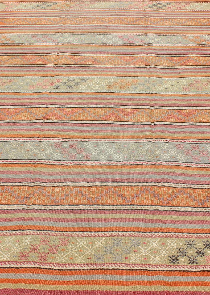 Turkish Kilim Vintage Rug with Assorted Stripe Design in a Variety of Colors For Sale 3