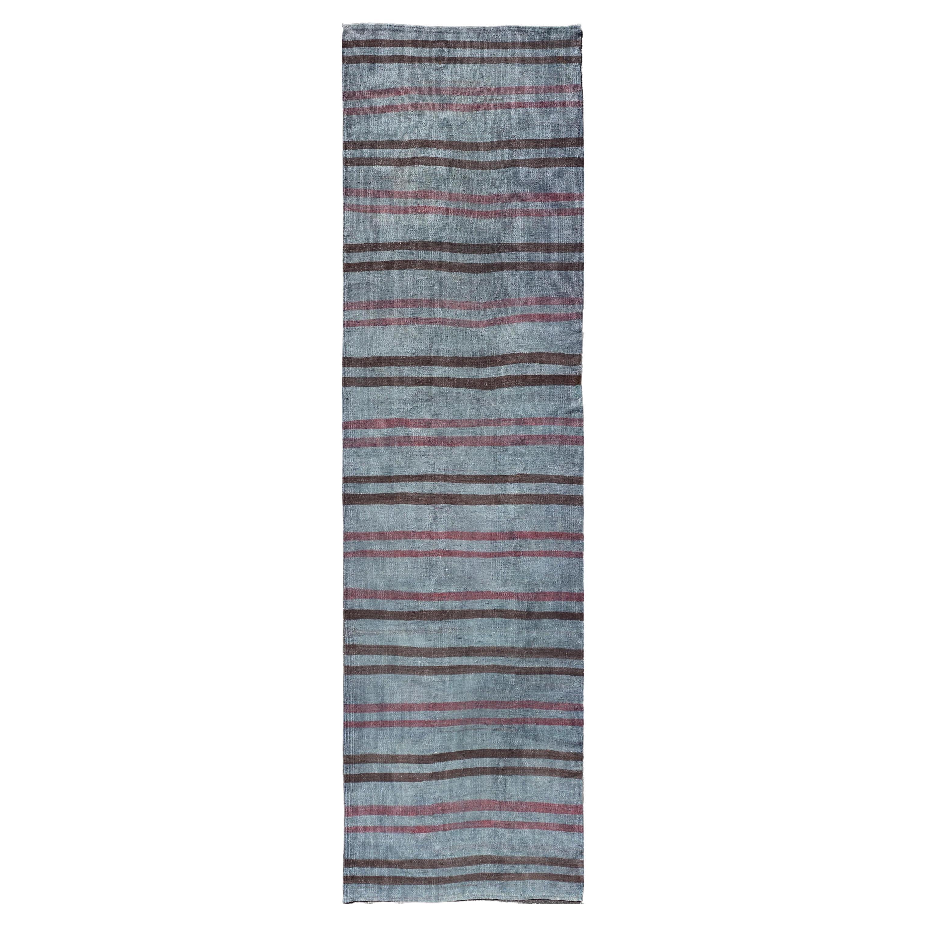 Turkish Kilim Vintage Runner with Striped Pattern 3'0 x 12'0