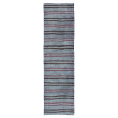 Tapis de couloir Kilim turc vintage avec motif rayé 3'0 x 12'0