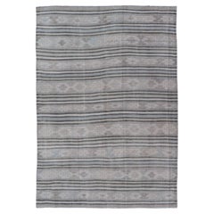 Turkish Kilim with Embroideries in Taupe, Tan, Cream, and Blue 5'6" X8'3"