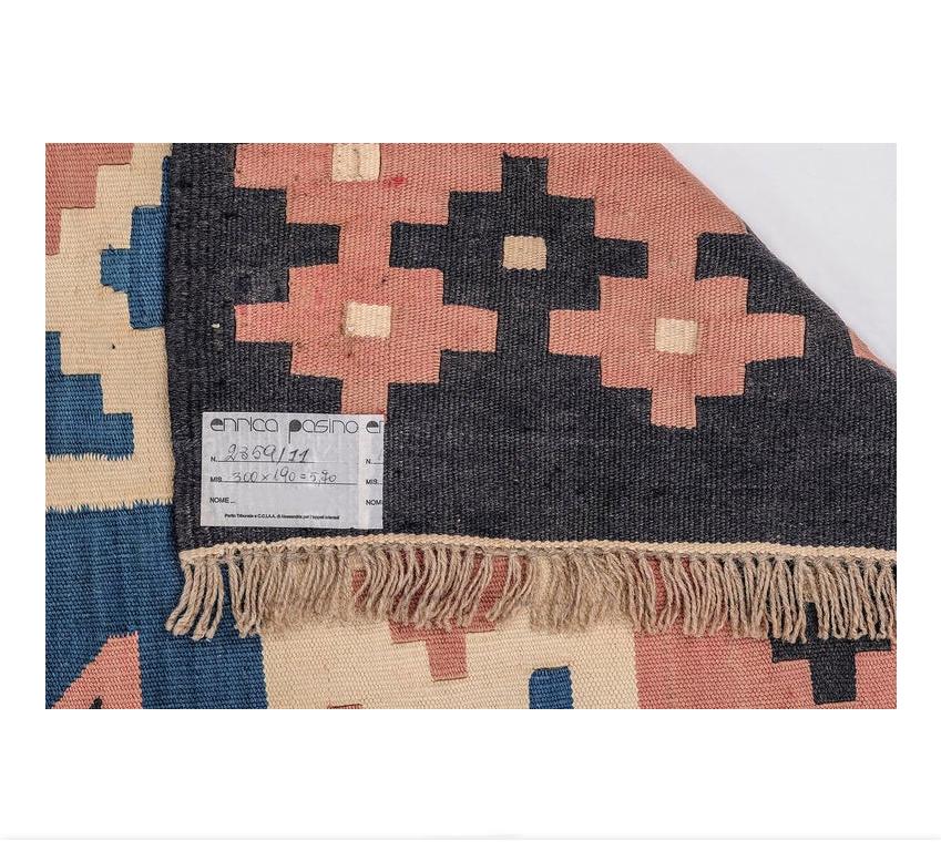 nr. 489 -  Unusual and soft light blue colors for a nomadic Kilim, because woven on European request: soft and elegant.
GOOD PRICE for closig activities !