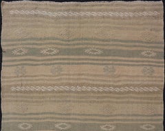 Turkish Kilim with Stripes and Embroideries in Green & Taupe 2'9 x 4'