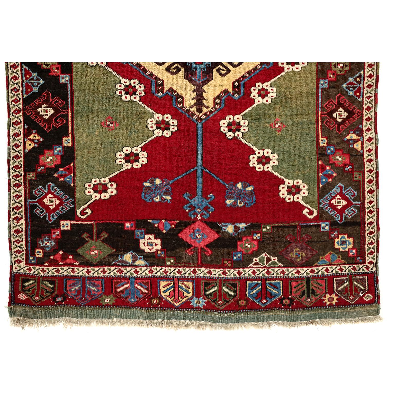 Vegetable Dyed Antique 1920s Wool Turkish Kirsehir Rug, 3' x 5' For Sale