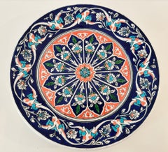Turkish Kütahya Pottery Hand Painted Wall Plate Iznik Style, Artist Signed 1950s