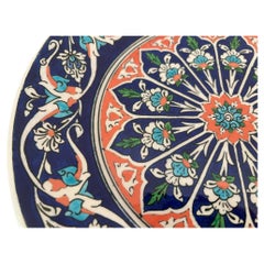 Turkish Kütahya Pottery Hand Painted Wall Plate Iznik Style, Artist Signed 1950s