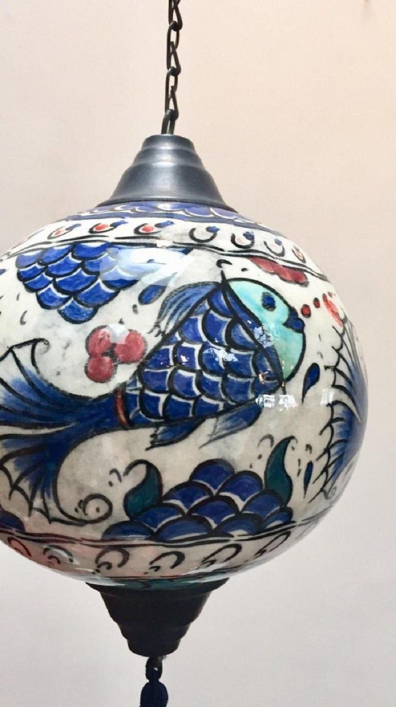 Turkish Kutahya Pottery Polychrome Hand Painted Ceramic Hanging Ornament 5