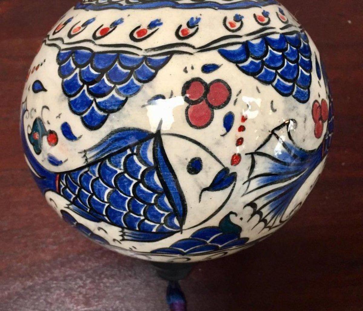 Turkish Kutahya Pottery Polychrome Hand Painted Ceramic Hanging Ornament For Sale 6