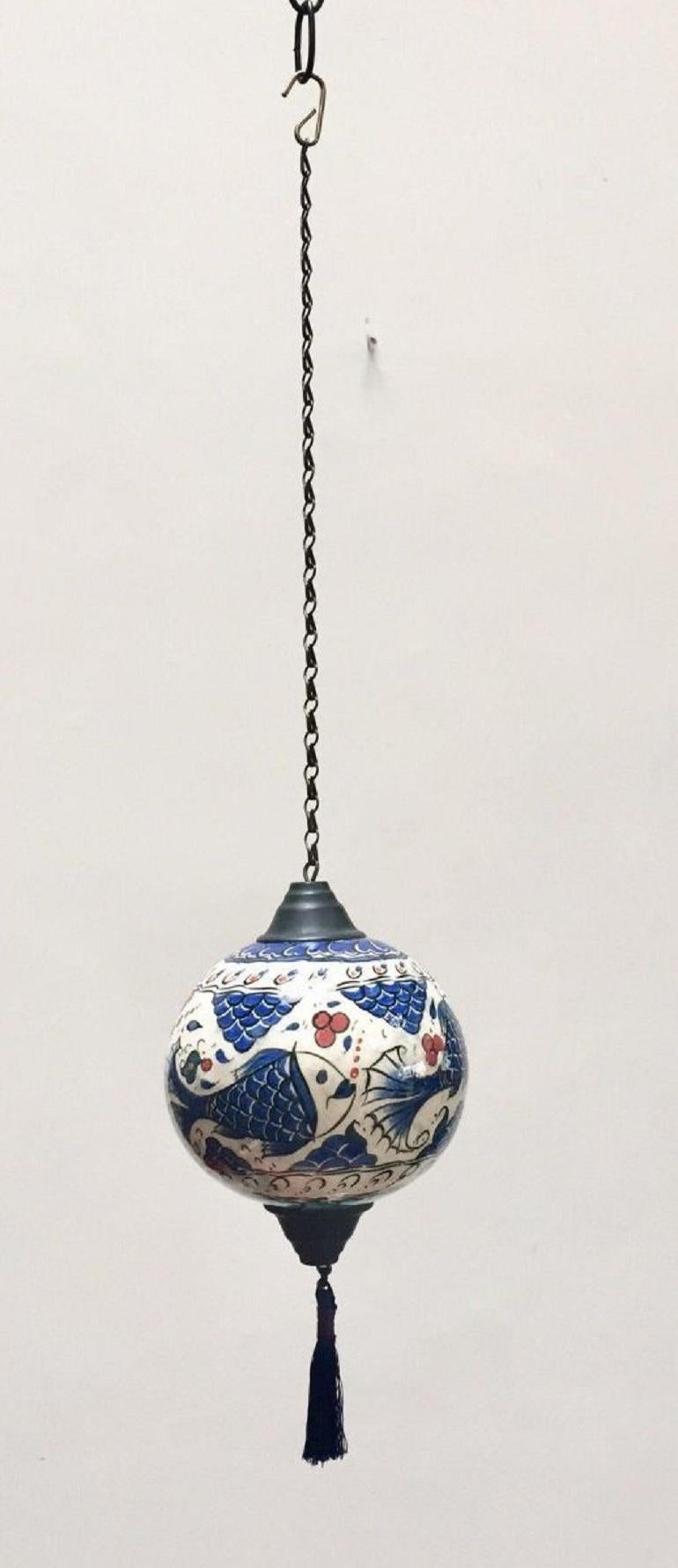 Turkish Kutahya Pottery Polychrome Hand Painted Ceramic Hanging Ornament For Sale 7