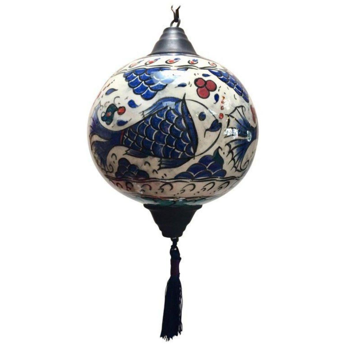 Islamic Turkish Kutahya Pottery Polychrome Hand Painted Ceramic Hanging Ornament