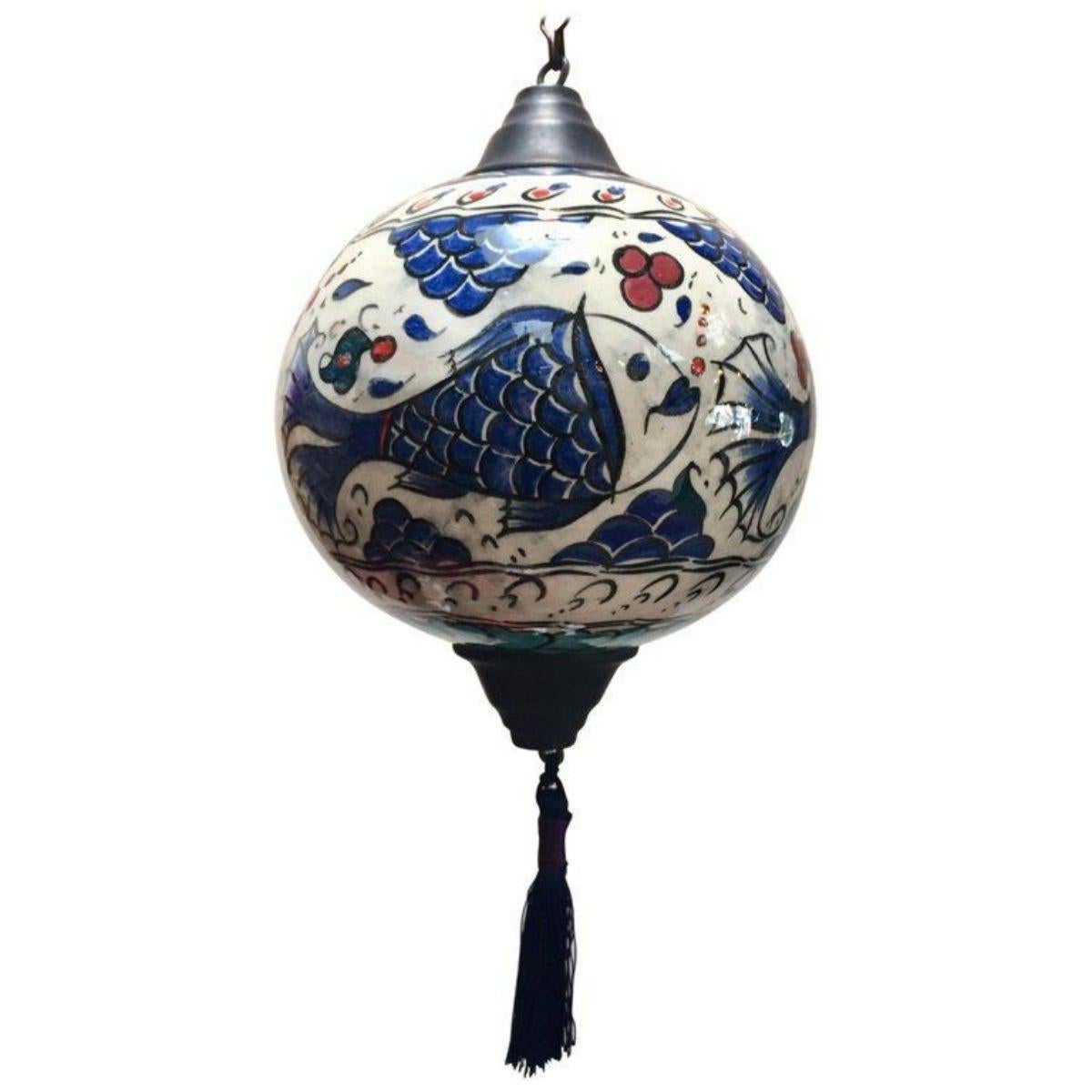 Islamic Turkish Kutahya Pottery Polychrome Hand Painted Ceramic Hanging Ornament For Sale