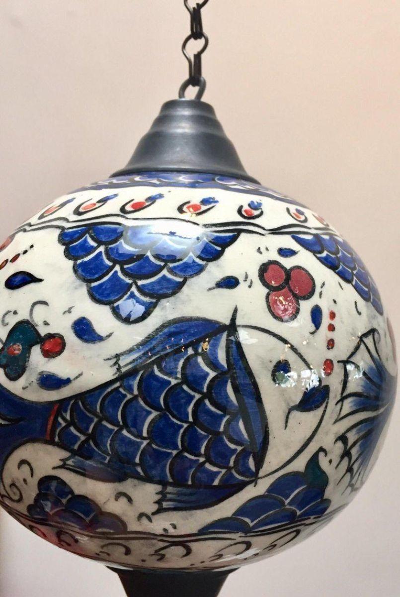 Hand-Crafted Turkish Kutahya Pottery Polychrome Hand Painted Ceramic Hanging Ornament For Sale
