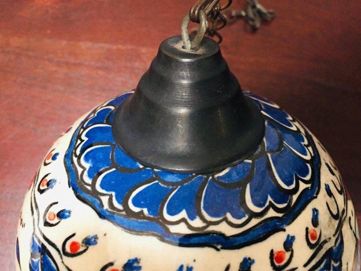 20th Century Turkish Kutahya Pottery Polychrome Hand Painted Ceramic Hanging Ornament For Sale