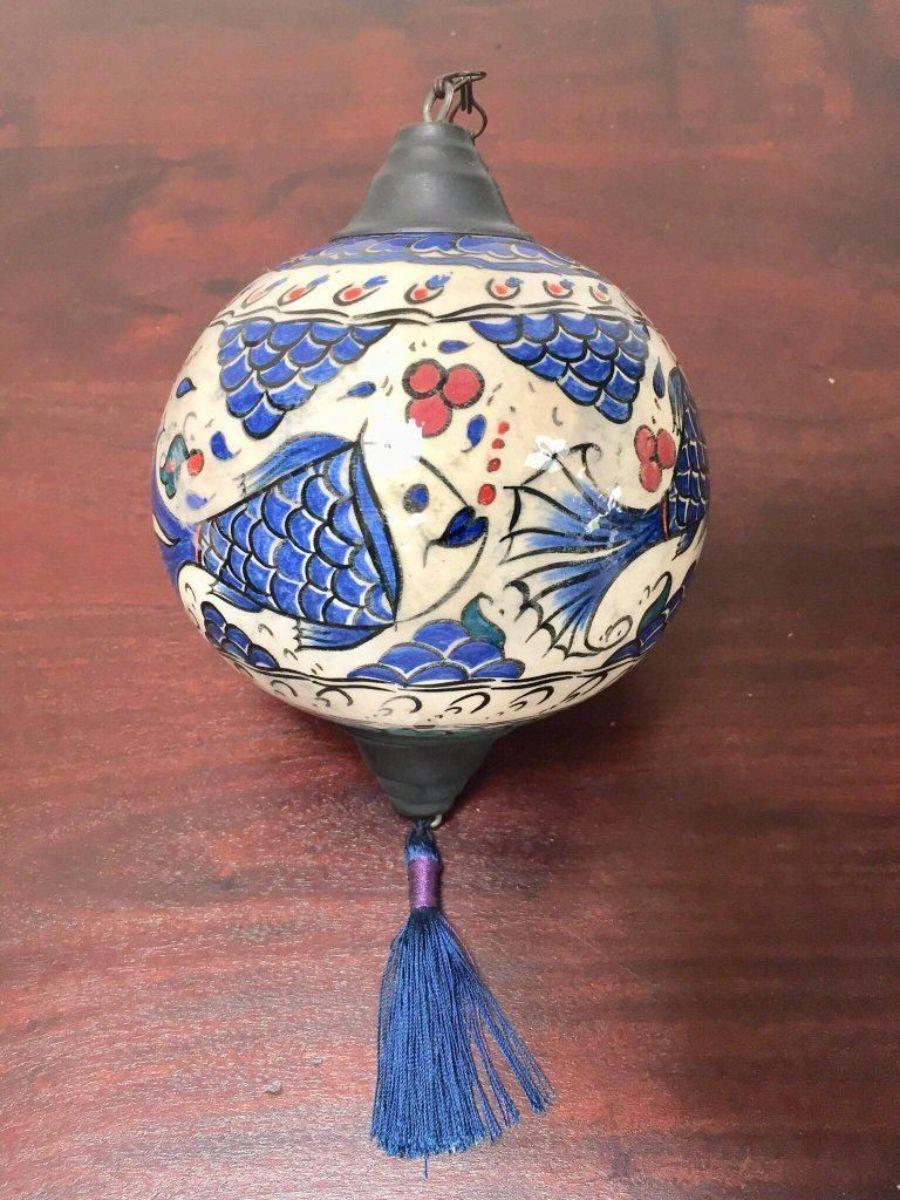 Turkish Kutahya Pottery Polychrome Hand Painted Ceramic Hanging Ornament For Sale 1