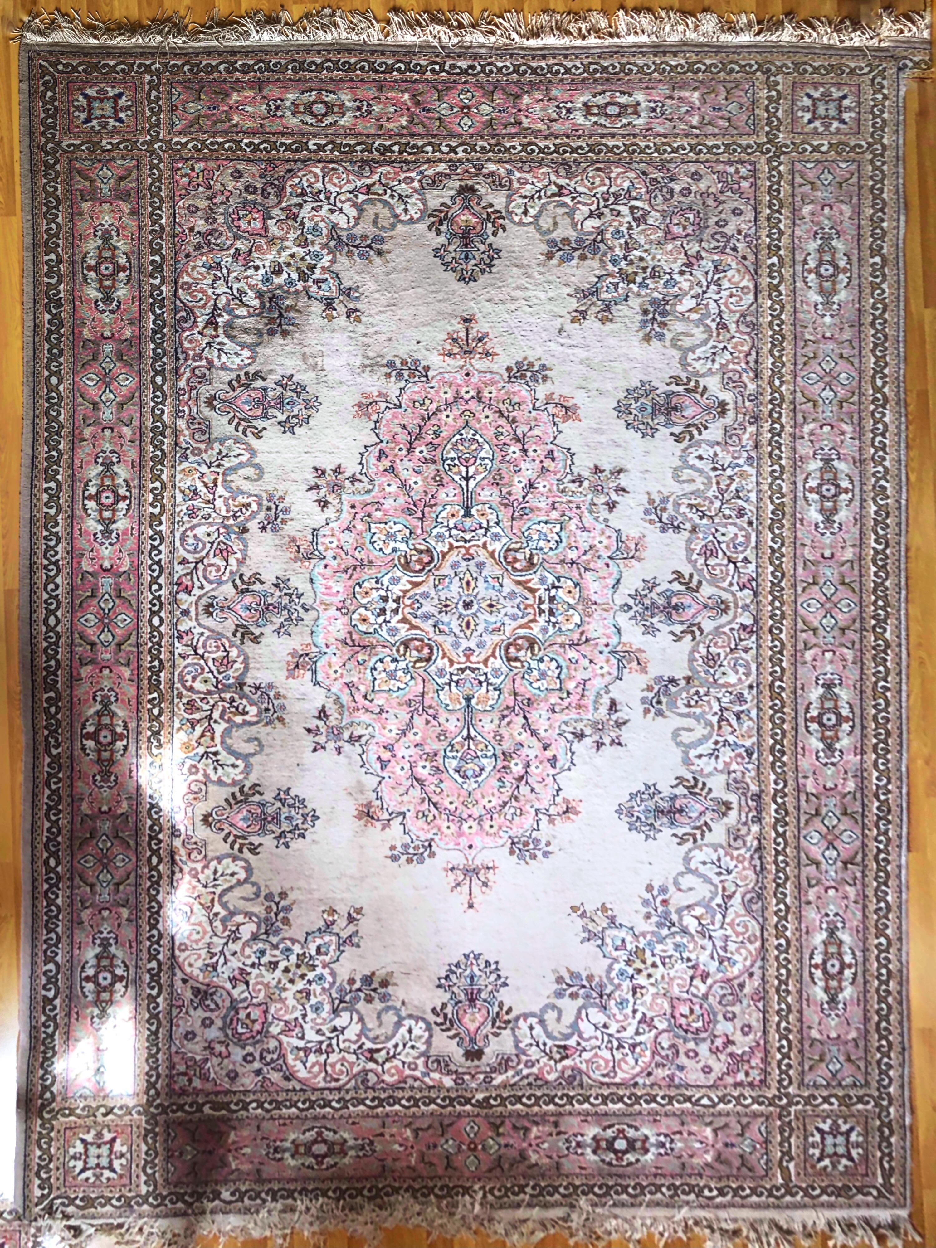 Turkish Large Carpet Kilim Pink Blue Floral Motives Elegant Asian Design SALE  2