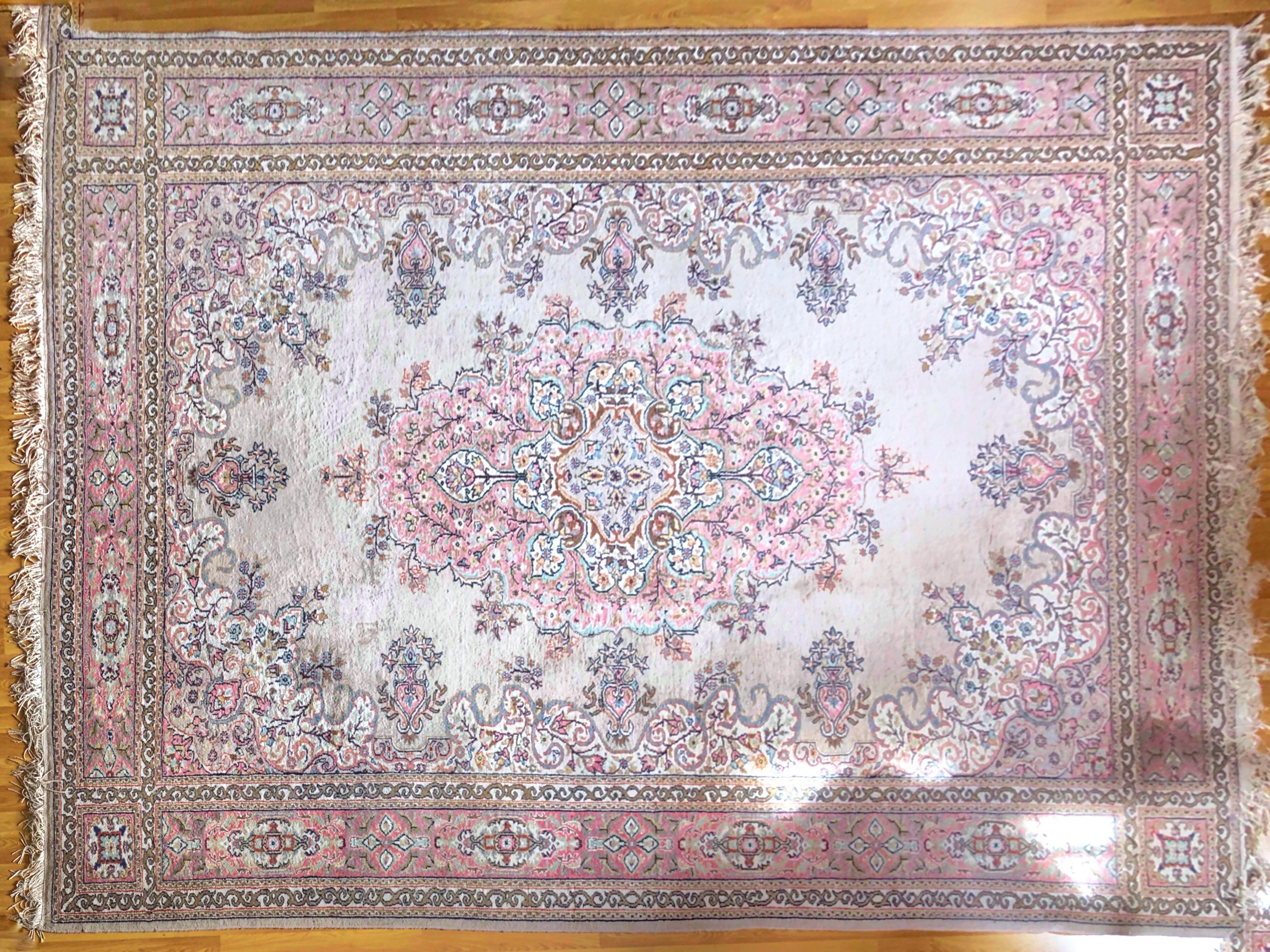 Turkish Large Carpet Kilim Pink Blue Floral Motives Elegant Asian Design SALE  5