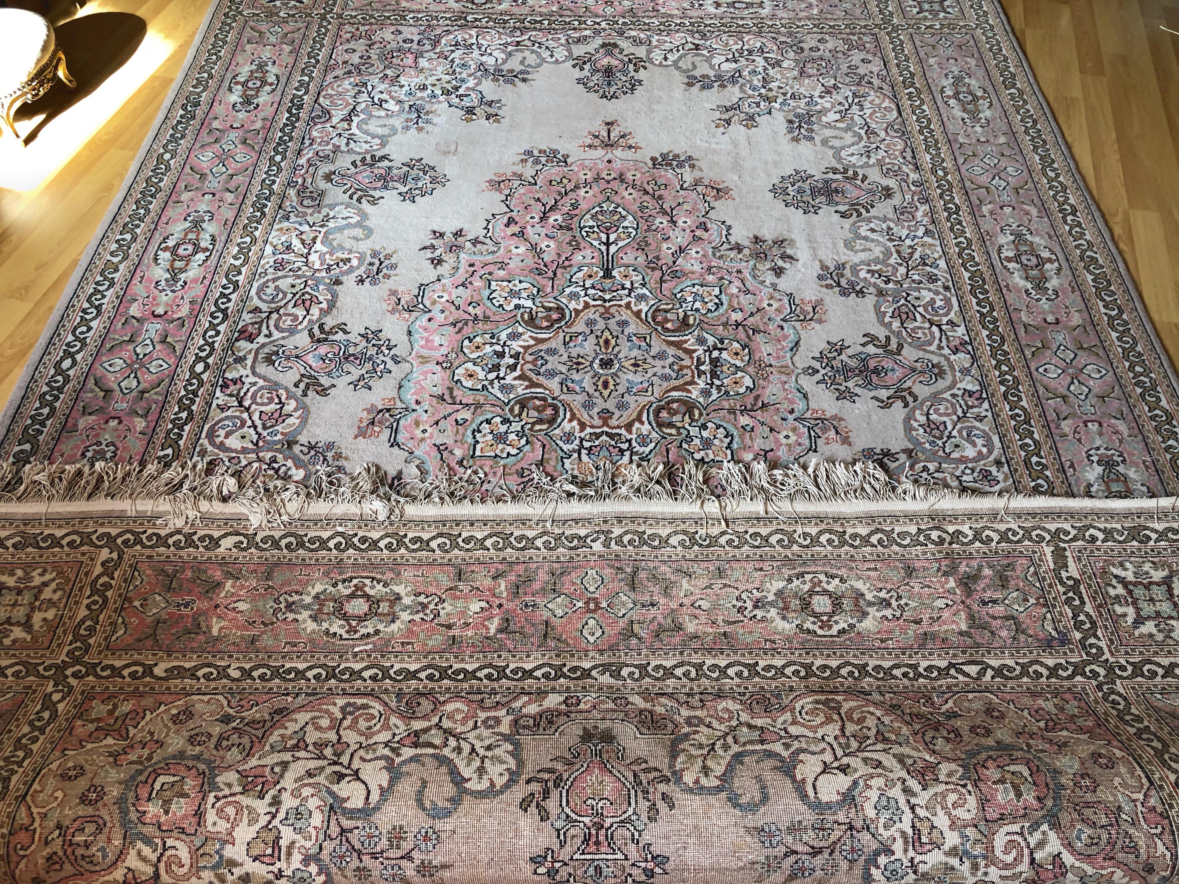 Wool Turkish Large Carpet Kilim Pink Blue Floral Motives Elegant Asian Design SALE 