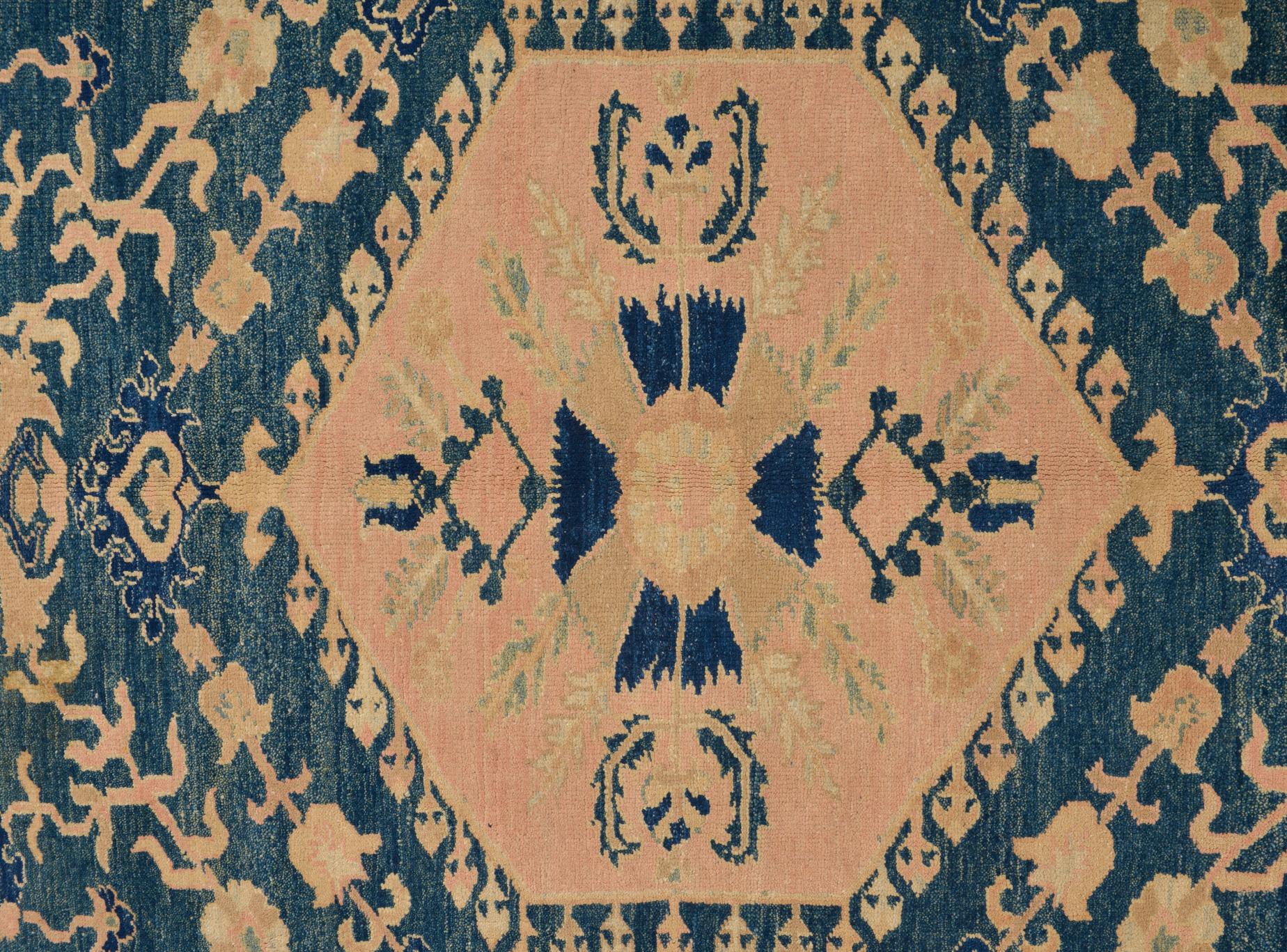 Hand-Knotted Turkish Light Blue ELVAN Carpet For Sale