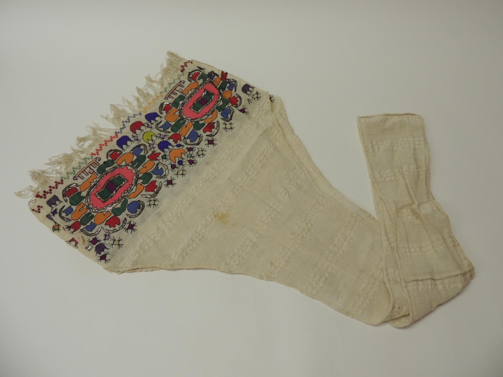 Suzani Turkish Linen Scarf with Heavy Embroidery in Silk and Metallic Floss Threads