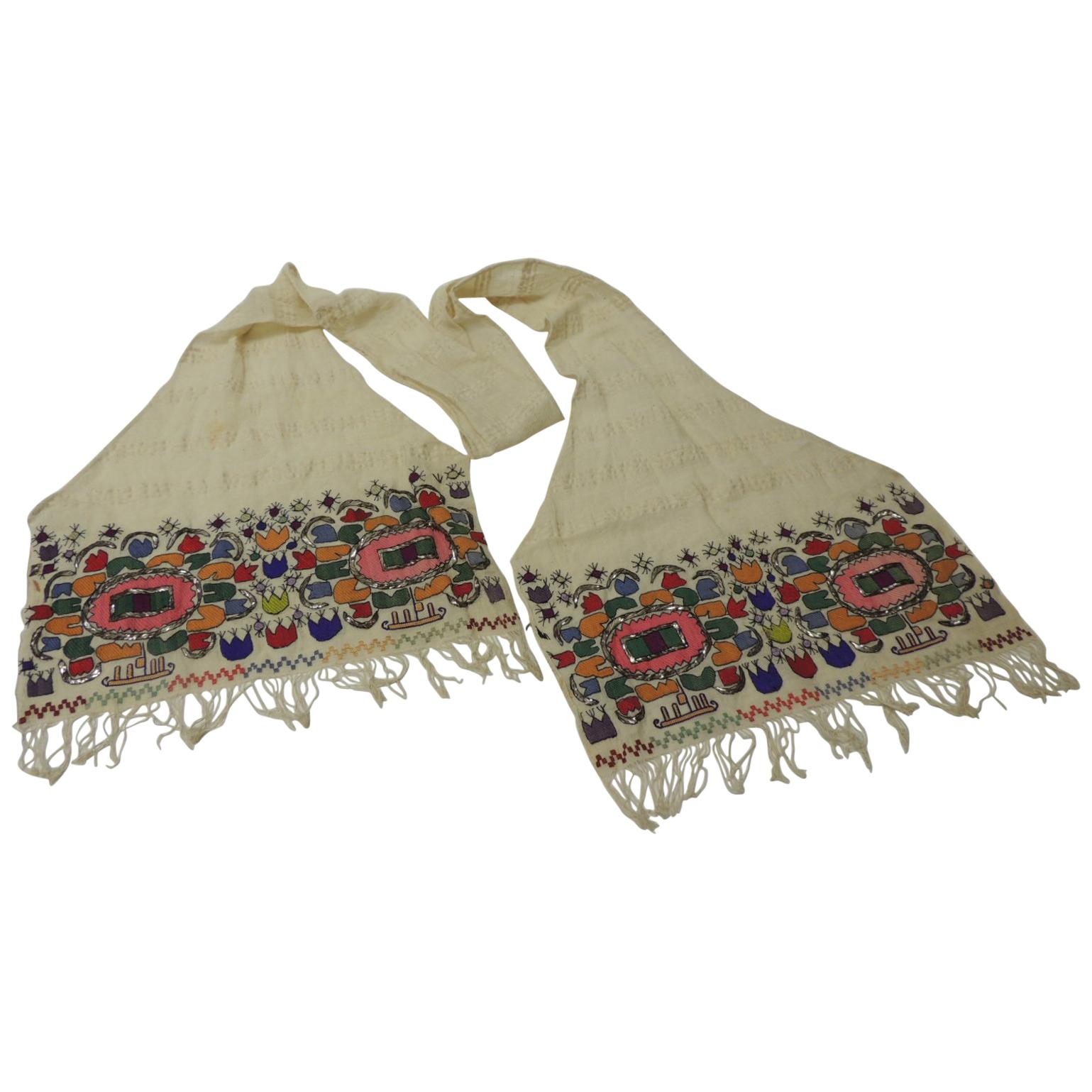 Turkish Linen Scarf with Heavy Embroidery in Silk and Metallic Floss Threads