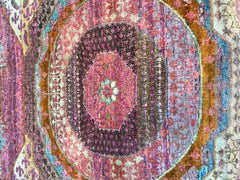 Turkish Mamluk Dynasty Inspired Handknotted Low Pile Oversize Bright Pink Carpet
