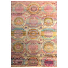 Turkish Mamluk Dynasty Inspired Handknotted Low Pile Oversize Bright Pink Carpet