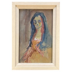Turkish Midcentury Framed Drawing Of A Lady