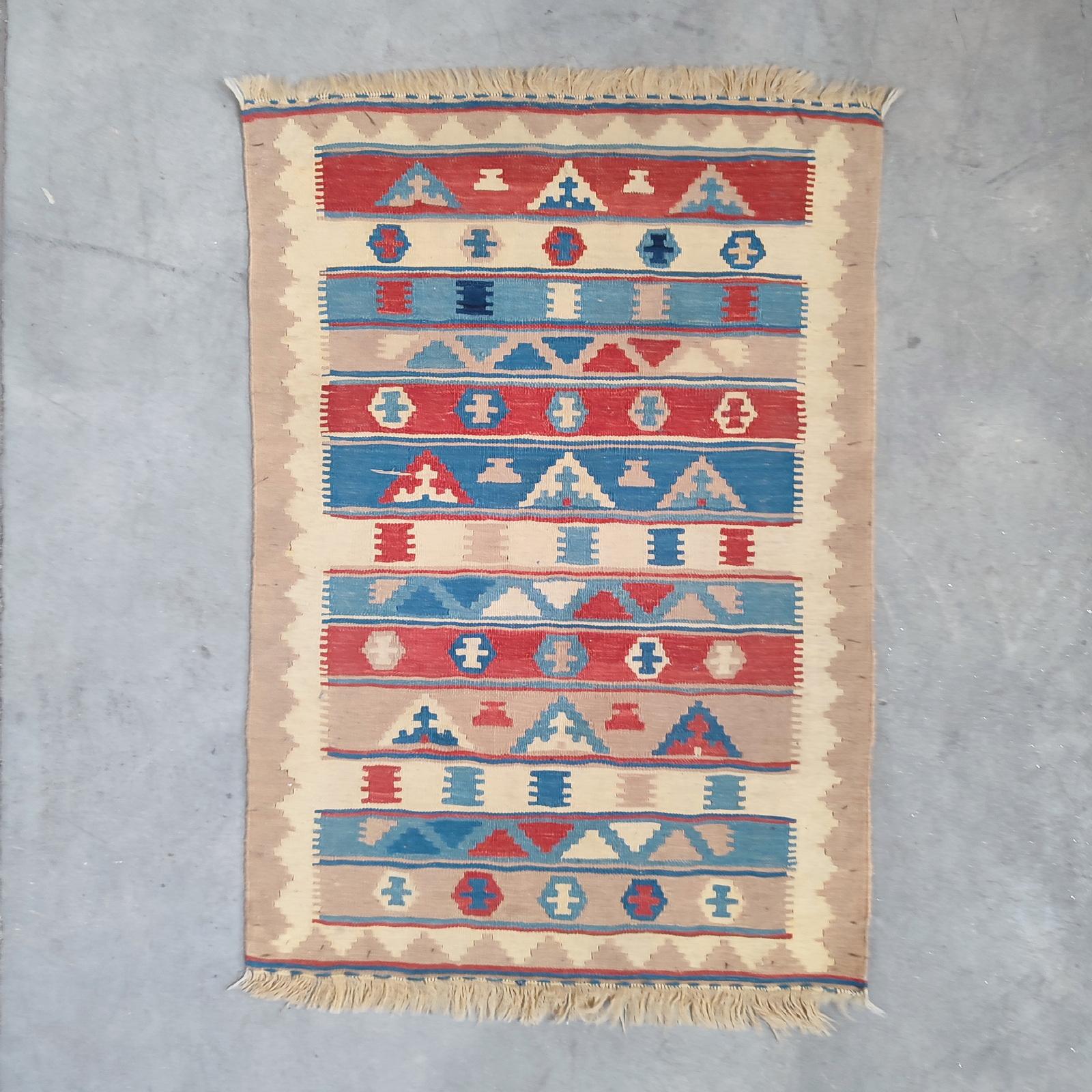 Qashqai Mini-Kelim-Teppich, Wandteppich, geometrisches Design, kostenloser Versand (Europäisch) im Angebot