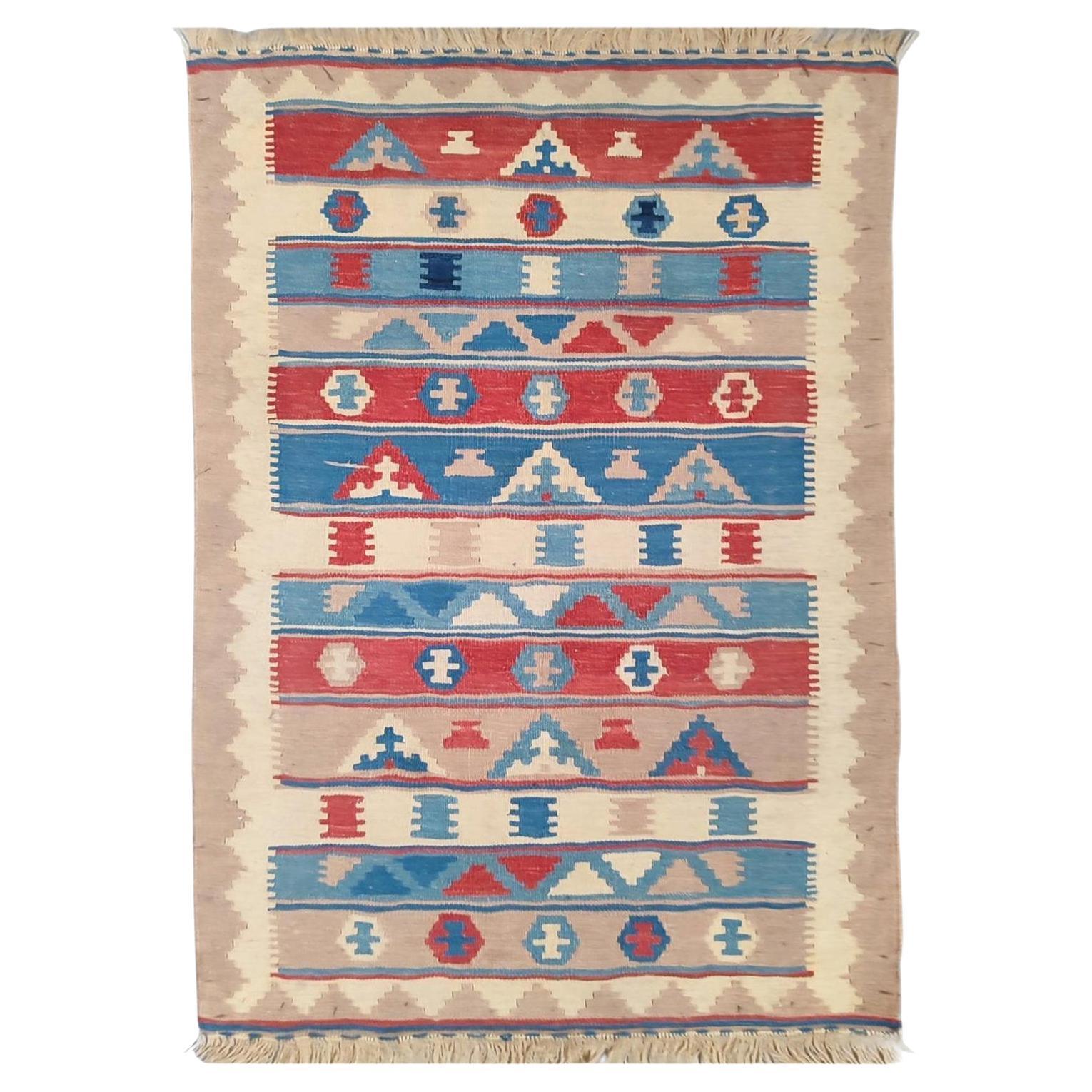 Qashqai Mini Kilim Rug, Wall Rug, Geometric Design - FREE SHIPPING For Sale