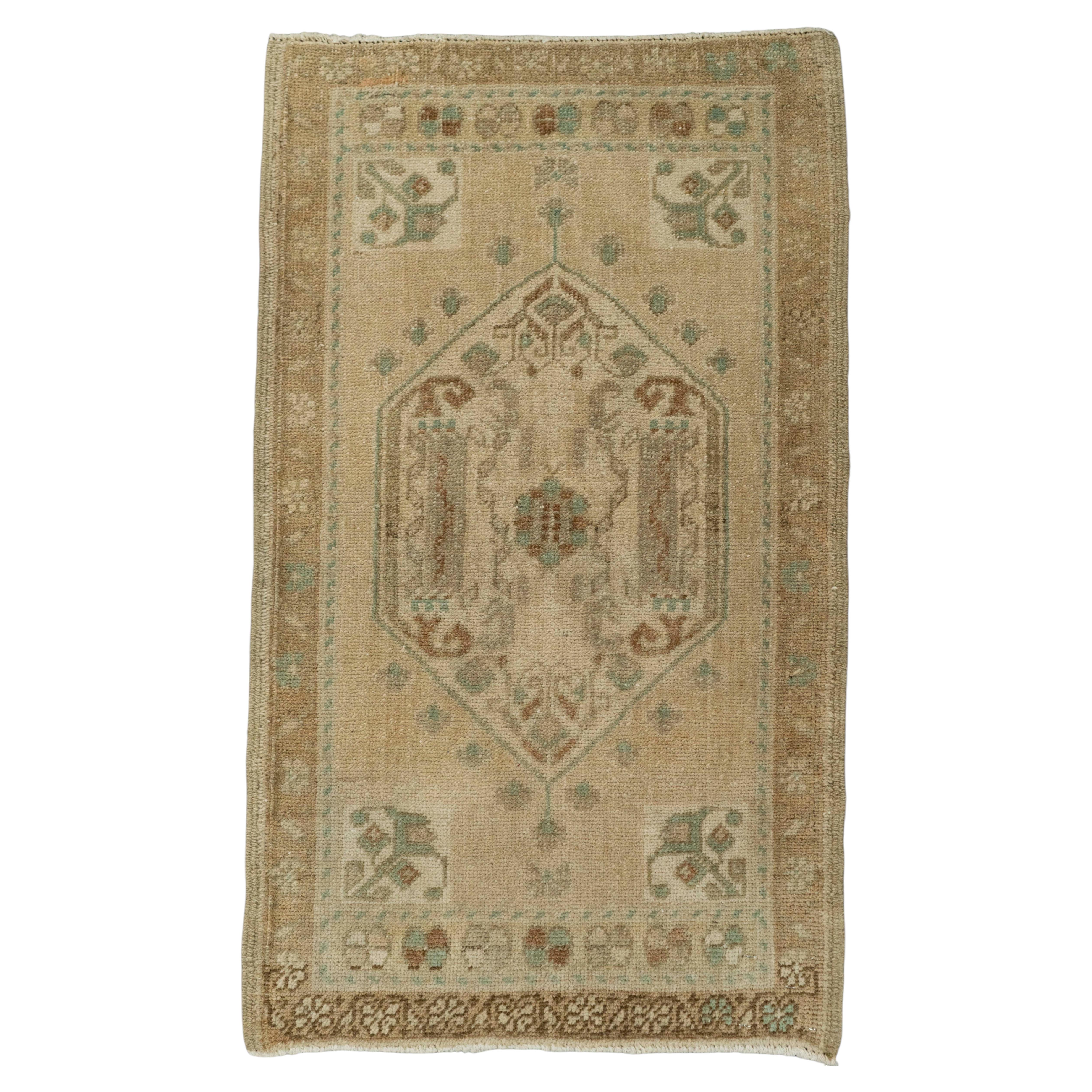 Turkish Mini Rug Oriental Hand Knotted Vintage Rug 1'10" x 3' #21091