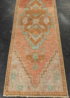 Tappeto turco mini, tappeto orientale vintage annodato a mano 38 cm x 113 cm #21295