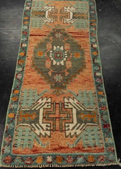Türkischer Mini-Teppich, orientalischer, handgeknüpfter Vintage-Teppich, 41 cm x 97 cm, Nr. 21179