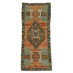Türkischer Mini-Teppich, orientalischer, handgeknüpfter Vintage-Teppich, 41 cm x 97 cm, Nr. 21179
