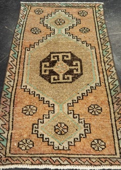 Turkish Mini Rug Oriental Hand Knotted Vintage Rug 1'8" x 3' #21097