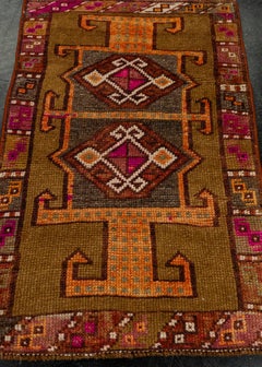 Türkischer Mini-Teppich, orientalischer, handgeknüpfter Vintage-Teppich, 53 cm x 52 cm, Nr. 21068